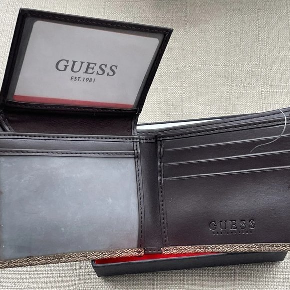 Guess Men Billfold Cardholder Brown Leather Bifold Wallet Purse New In Box - Picture 5 of 12